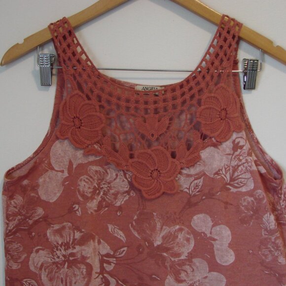 Crochet Lace Floral Tank Top Italy Soft Pink Salmon Boho Flowy Loose Size Small - Picture 3 of 14